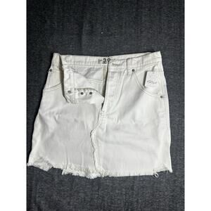 Free People We The‎ Free Cream Distressed Denim Mini Skirt Beach Women's Size 29